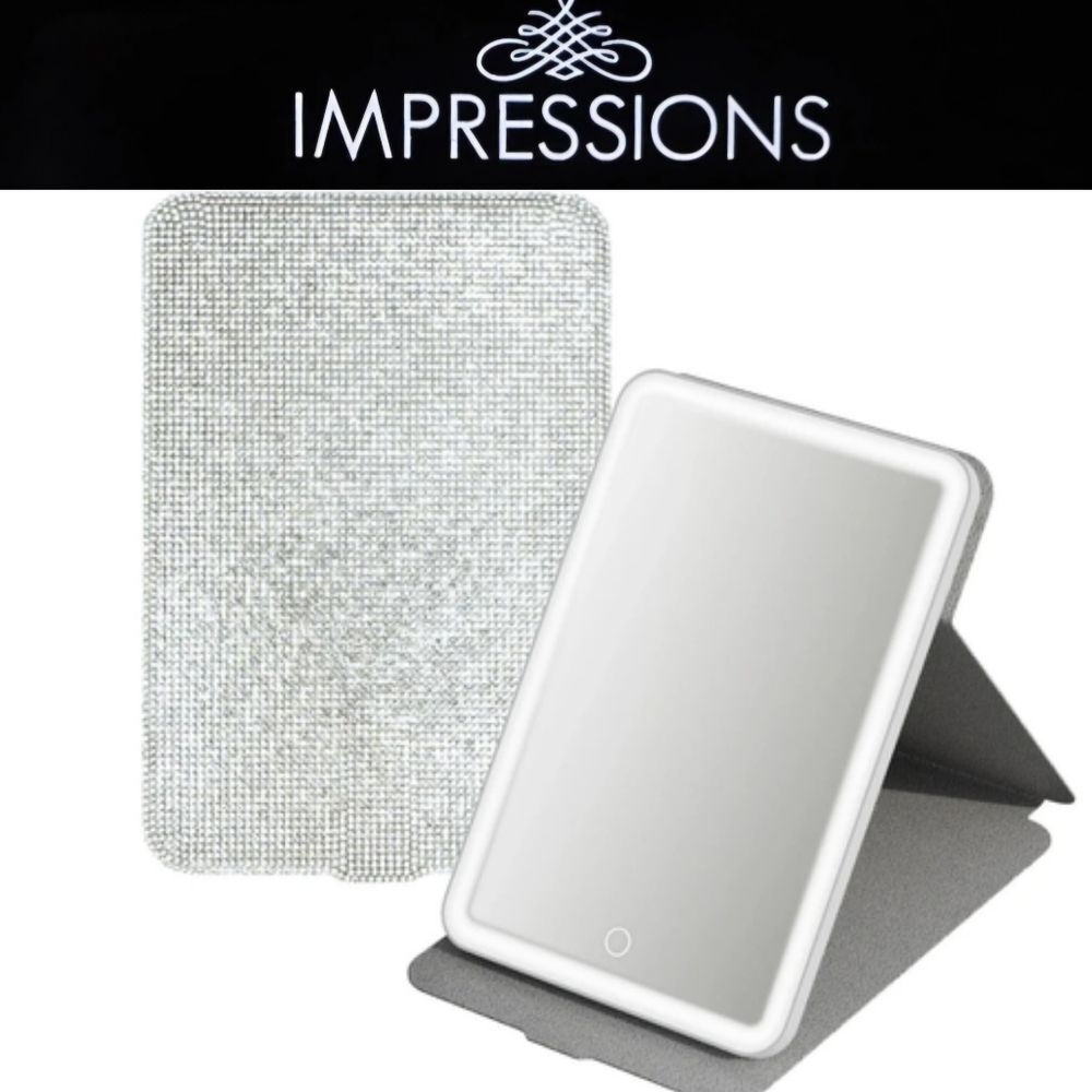 Impressions Touch Tablet Bling Folio LED Makeup Mirror- Silver